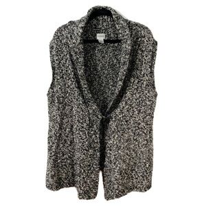 Chico’s Cotton Wool Blend Cozy Sweater Vest Single Button Closure Black White